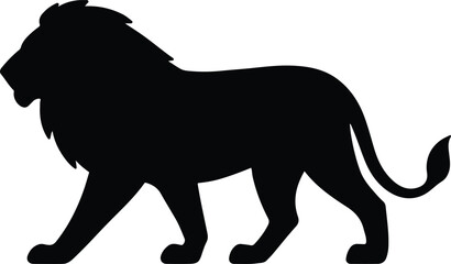 Silhouette lion walking side view flat vector illustration