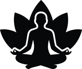 Silhouette lotus position person meditation black and white vector illustration