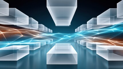 Futuristic data visualization with glowing connections and geometric shapes