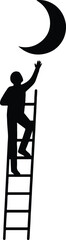 Silhouette man climbs ladder to the moon vector illustration