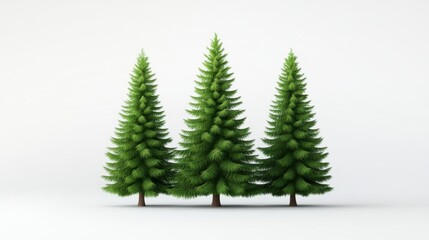 Obraz premium Lush Green Evergreen Trees on a Minimalistic White Background