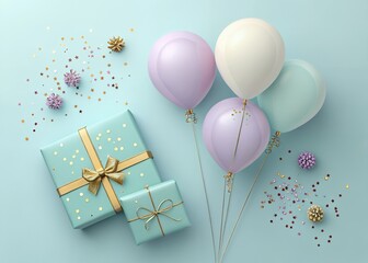 Pastel balloons gifts and confetti festive celebration