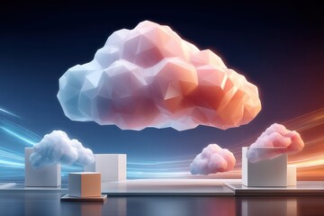 Futuristic 3D polygonal cloud representation for conceptualizing modern computing technology