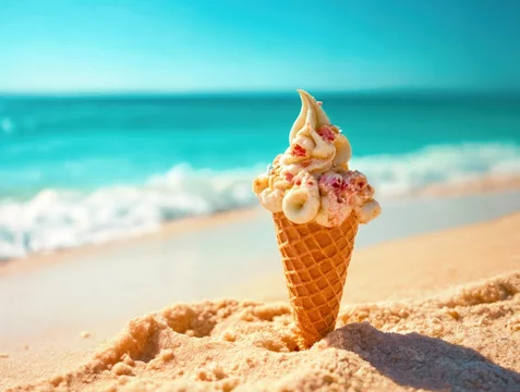 Fun Summer Moment with Ice Cream on Beach