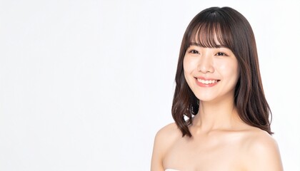 Fototapeta premium 日本人,女性,20代,満面の笑み,シンプルな白い背景,Simple white background,Japanese,Female,Twenties,Beaming 