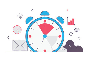 A rounded analog clock face with little productivity icons as hour markers