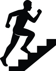 Silhouette man running upstairs black and white vector illustration