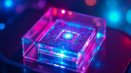 Tech: Quantum Computer Chip with Light Emission - Digital Age Concept