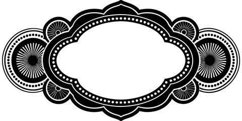 Ornate Black and White Frame with Circular and Floral Elements Perfect for Invitations Certificates or Decorative Designs with a Vintage or Elegant Aesthetic for