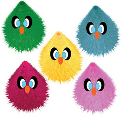 Adorable Collection of Five Fuzzy, Cartoon-Style Chick Plush Toys in Vibrant Colors, Perfect for Kids and Collectors