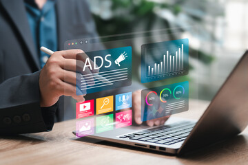 Digital marketing and commerce online sale concept, Businessman planning marketing with Ads...