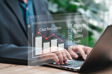 Management strategy plan, Cost optimization, Quality performance management concept, Businessman...