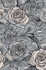 Roses on gray background cartoonish seamless pattern