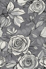 Roses on gray background cartoonish seamless pattern
