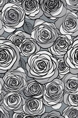 Roses on gray background cartoonish seamless pattern