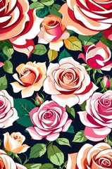 Roses on colorful background cartoonish seamless pattern