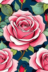 Roses on colorful background cartoonish seamless pattern