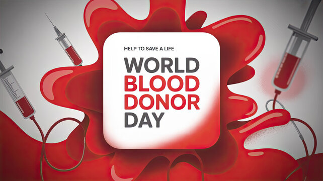 Celebrate World Blood Donor Day with a powerful graphic a blood drop encompassing a world map promoting global blood donation awareness, transparent background - Powered by Adobe