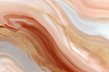 Obraz premium Abstract Swirls of Peach and White With Gold Glitter, Ideal for Luxury Branding and Creative Presentation Backdrops : Generative AI