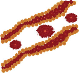 Elegant and vibrant floral garlands, meticulously crafted with rich maroon and golden-orange blossoms, perfect for festive decorations or special occasions.