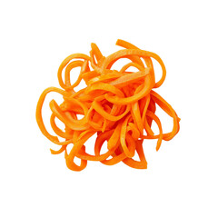 Heap of Raw Spiralized Carrots Isolated on Black Background