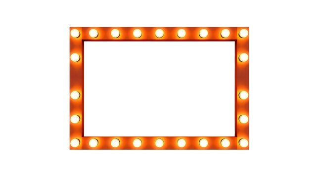 Empty rectangular lamp frame with light bulb isolated on transparent background