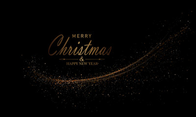 Isolated Christmas design component, shiny arc with tinsel on black background.