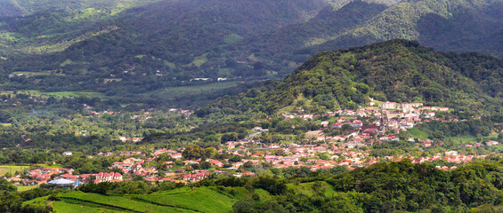 Le Morne-Rouge town panorama in Martinique, France as viewed from Mount Pelee. Le Morne-Rouge is a commune and town in the French overseas department and island of Martinique.
