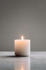 solitary candle flickering softly in dimly lit space symbolizing hope and remembrance