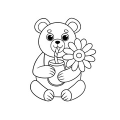 Fototapeta premium Bear Sipping a Daisy Drink Outline
