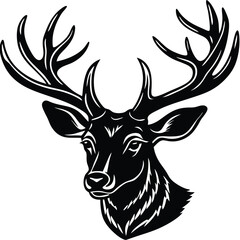 Naklejka premium Majestic Stag Head A Black and White Illustration