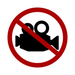 Sign prohibiting video recording on white background. Vector illustration.