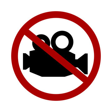 Sign prohibiting video recording on white background. Vector illustration.