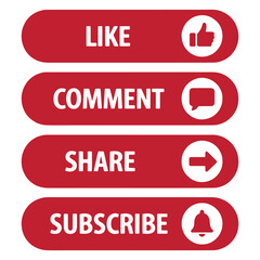Obraz premium Social Media Action Buttons – Like, Comment, Share, Subscribe Icon Set Vector