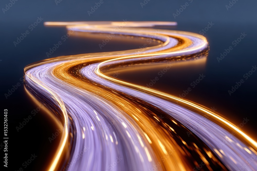 Poster Abstract Winding Path of Light Streaks, Signifying Digital Transformation and Technological Advancement in Business Strategy : Generative AI