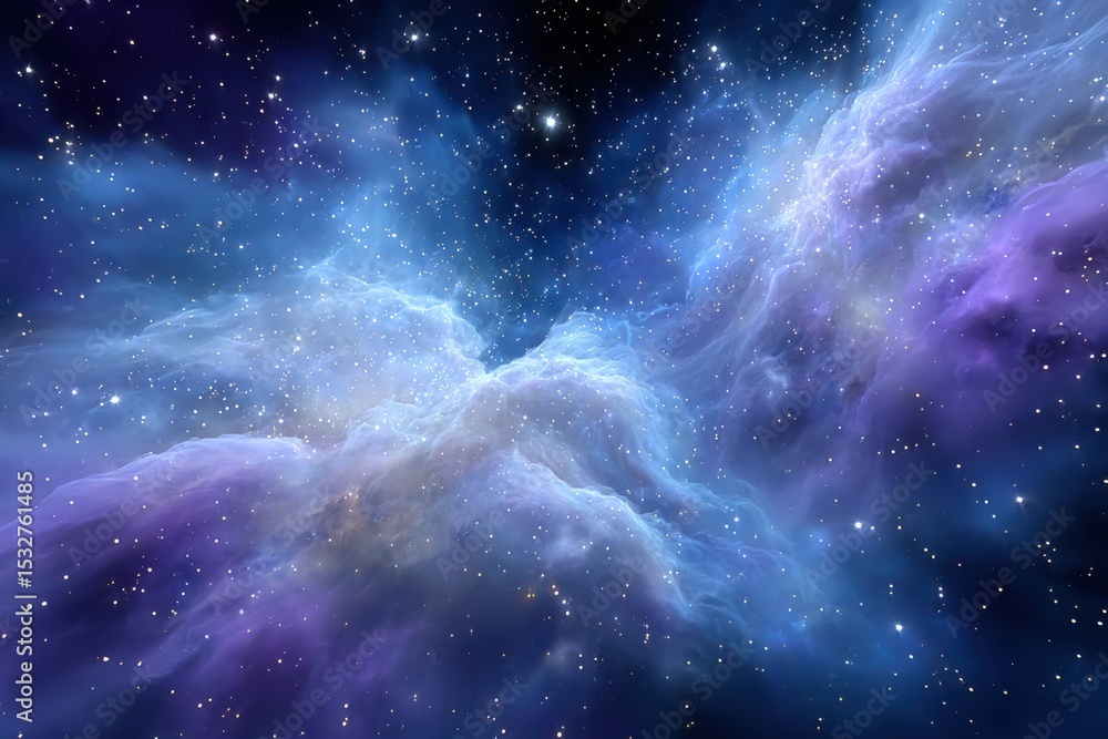 Poster vibrant nebula cloud with stars in deep space, representing cosmic exploration and scientific discov