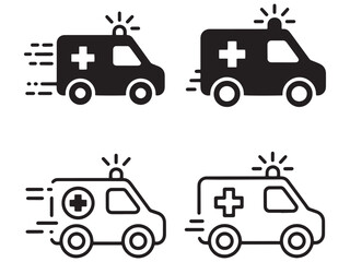 Fototapeta premium Emergency Ambulance Icon Set – Medical Transport and Fast Response Vector