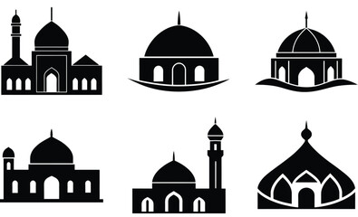 Australian Mosque Silhouette Vector Set – Modern Islamic Architecture Featuring Domes, Minarets, and Cultural Diversity in Australia’s Urban Landscapes