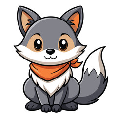 Adorable cartoon gray wolf pup wearing an orange bandana