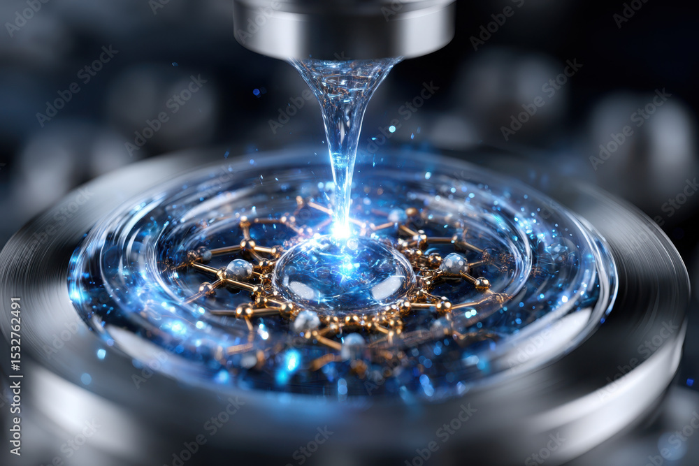 Poster advanced liquid manipulation technology showcasing intricate patterns and glowing designs