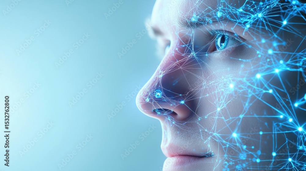 Poster close-up of face with neural circuits