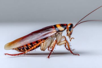 American Cockroach Close-Up on White Surface, Illustrating Pest Control and Home Hygiene Awareness : Generative AI