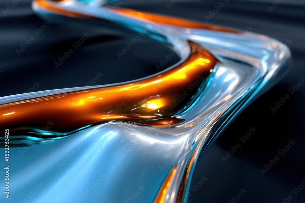 Poster abstract metallic ribbon with orange and blue highlights, symbolizing innovation and technological a