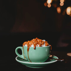 Hot Latte with Whipped Cream and Caramel Drizzle