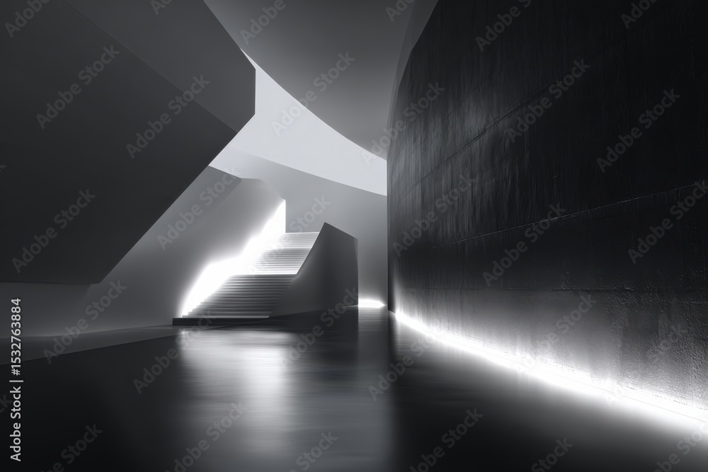 Poster abstract staircase in modern architecture with bright light, representing ambition and career advanc