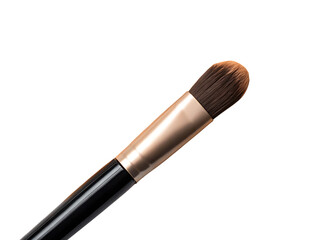 Obraz premium A close up shot of a makeup brush with brown bristles and a black handle on black background