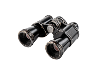 Vintage black binoculars isolated on black background, Isolated On Transparent Background