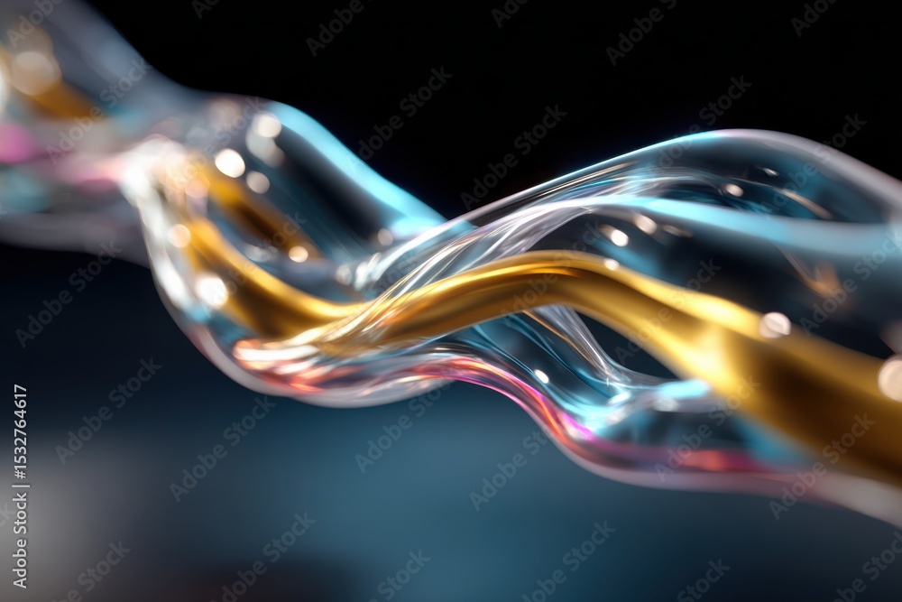Poster abstract flowing golden and blue streamers, representing connectivity and digital transformation in 