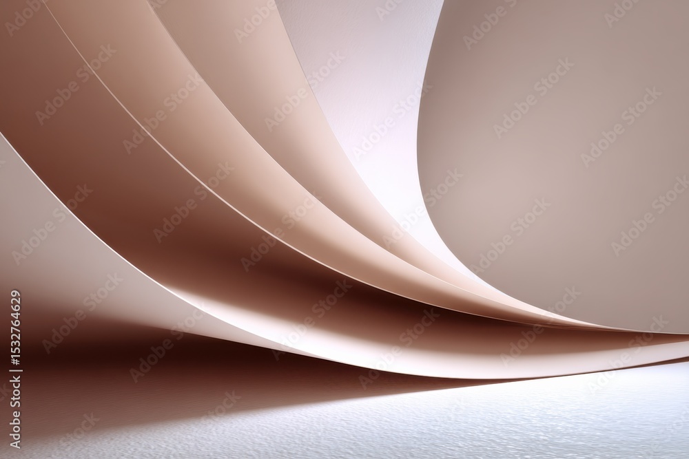 Poster Abstract Curves of Paper in Neutral Tones, Expressing Simplicity and Modern Minimalism for Creative Backgrounds and Design Projects : Generative AI
