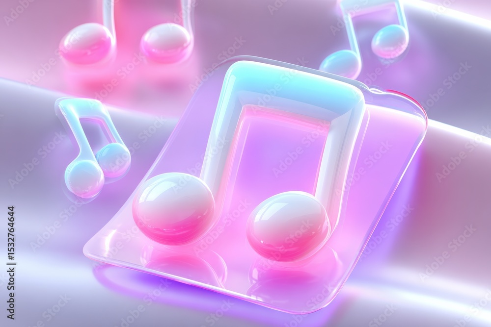 Poster pastel music notes floating in dreamy light, symbolizing artistic expression and creative inspiratio